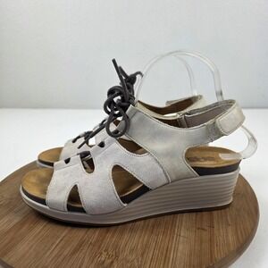 SAS Sandals Shoes Womens Size 8.5 Beige Suede Wedge Slingback Lace Up Comfort